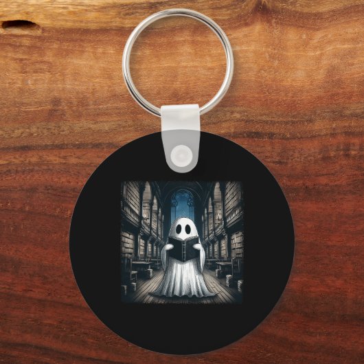 Retro Reading Ghost Library Halloween Librarian Bo Schlüsselanhänger (Vorderseite)