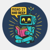 Retro Reading Robot Sticker - Pixel Art SciFi (Vorderseite)