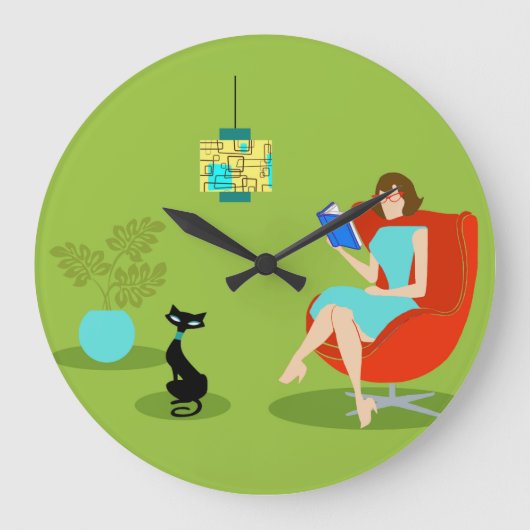 Retro Reading Woman Acrylic Wall Clock Große Wanduhr (Vorderseite)