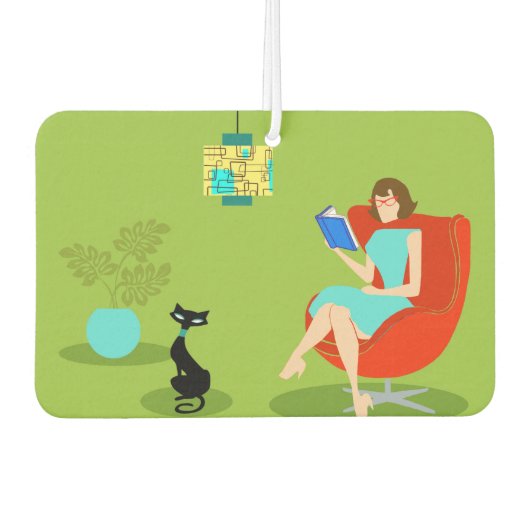 Retro Reading Woman Air Freshener Autolufterfrischer (Vorderseite)