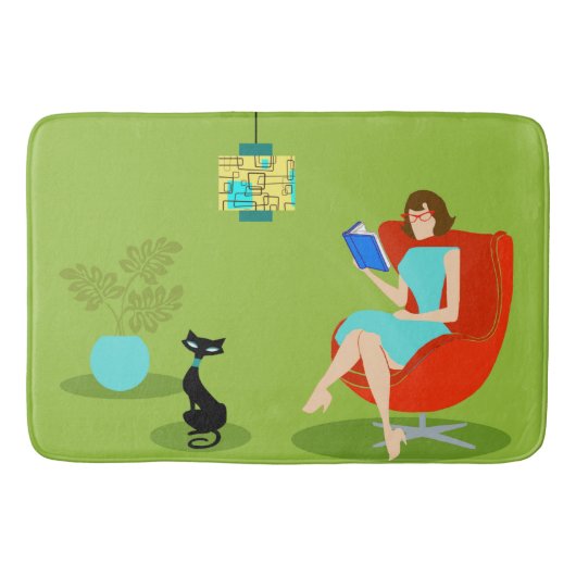 Retro Reading Woman Bath Mat Badematte (Vorderseite)