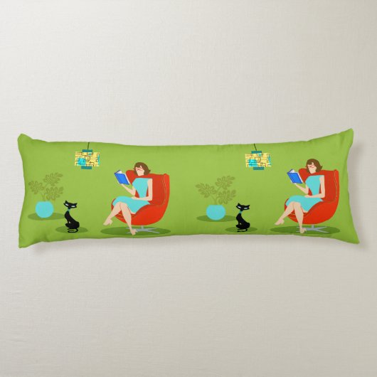 Retro Reading Woman Body Pillow Seitenschläferkissen (Rückseite)