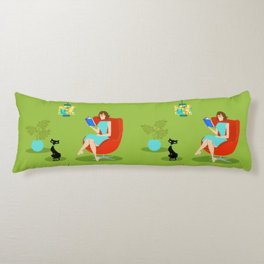 Retro Reading Woman Body Pillow Seitenschläferkissen (Vorderseite)