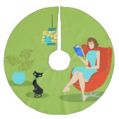 Retro Reading Woman Christmas Tree Skirt Polyester Weihnachtsbaumdecke (Vorderseite)