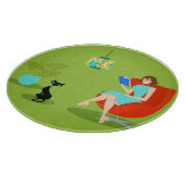 Retro Reading Woman Cutting Board Schneidebrett (Ecke)
