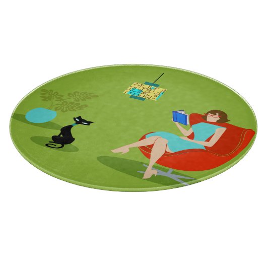Retro Reading Woman Cutting Board Schneidebrett (Ecke)