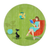 Retro Reading Woman Cutting Board Schneidebrett (Vorderseite)