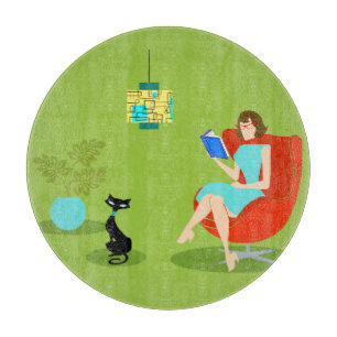Retro Reading Woman Cutting Board Schneidebrett