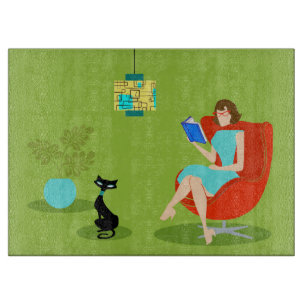 Retro Reading Woman Cutting Board Schneidebrett