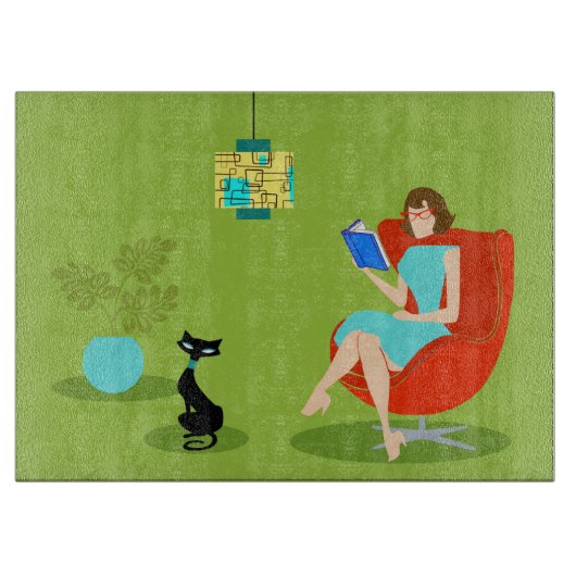 Retro Reading Woman Cutting Board Schneidebrett (Vorderseite)