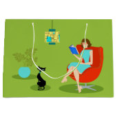 Retro Reading Woman Gift Bag Große Geschenktüte (Vorderseite)