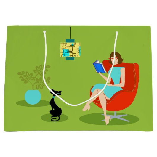 Retro Reading Woman Gift Bag Große Geschenktüte (Vorderseite)