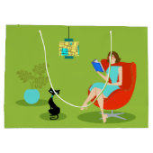 Retro Reading Woman Gift Bag Große Geschenktüte (Rückseite)