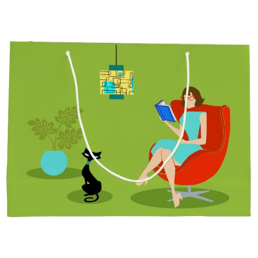 Retro Reading Woman Gift Bag Große Geschenktüte (Rückseite)