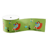Retro Reading Woman Grosgrain Ribbon Ripsband (Spule)