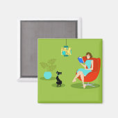 Retro Reading Woman Magnet (Vorderseite/Rückseite)