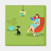 Retro Reading Woman Magnet (Vorne)