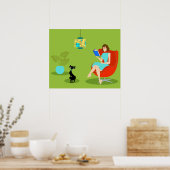 Retro Reading Woman Poster (Küche)