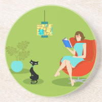 Retro Reading Woman Sandstone Untersetzer