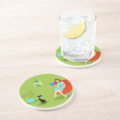 Retro Reading Woman Sandstone Untersetzer (Seite)