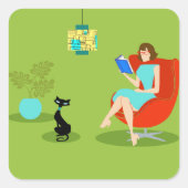 Retro Reading Woman Stickers (Vorderseite)