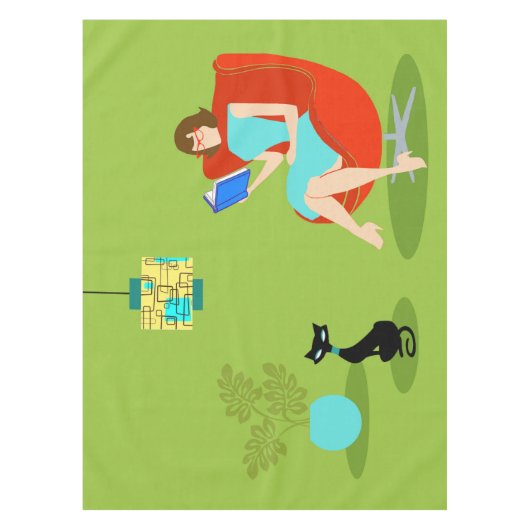 Retro Reading Woman Tableclout Tischdecke (Vorderseite)