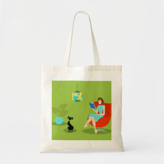 Retro Reading Woman Tote Bag Tragetasche