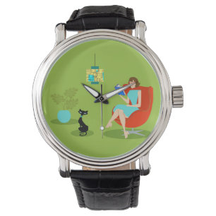 Retro Reading Woman Watch Armbanduhr