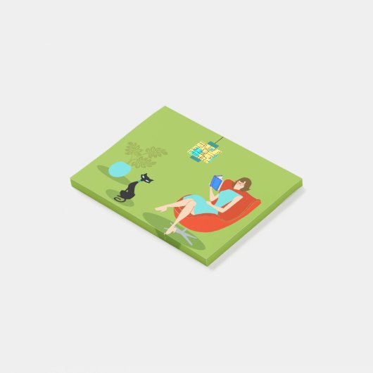 Retro Reading Women Post-it Notes Klebezettel (angewinkelt)