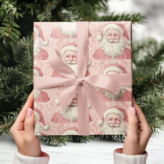 Retro Realistic Santa Claus Pink Muster Geschenkpapier