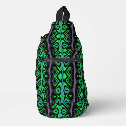 Retro Recap Island Totem Green Print Cut Nähtasche Crossbody Bag (Vorderseite)