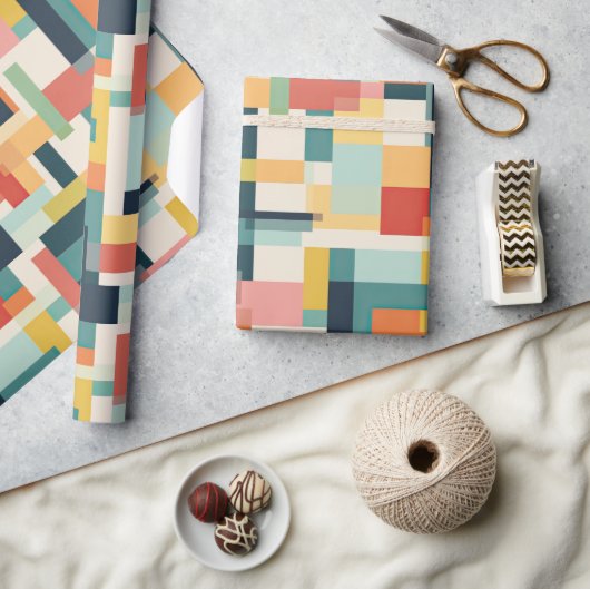 Retro-Rechtecke Abstrakt Mitte Jahrhundert Moderne Geschenkpapier (Kunsthandwerk)
