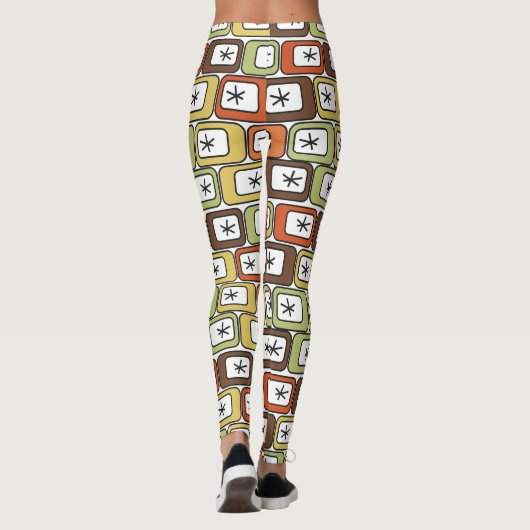 Retro-Rechtecke mit Sternexplosionen Leggings (Rückseite)