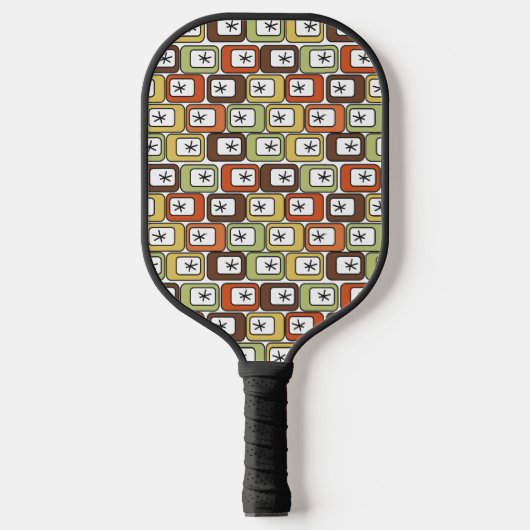 Retro-Rechtecke mit Sternexplosionen Pickleball Schläger (Vorderseite)