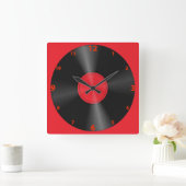 Retro, Record Album Red & Black Quadratische Wanduhr (Zuhause)