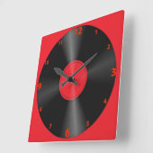 Retro, Record Album Red & Black Quadratische Wanduhr (Winkel)