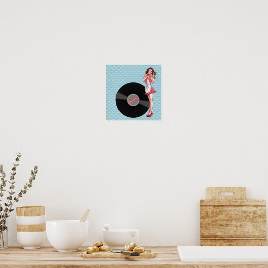 Retro Record Button-up Girl Poster (Küche)