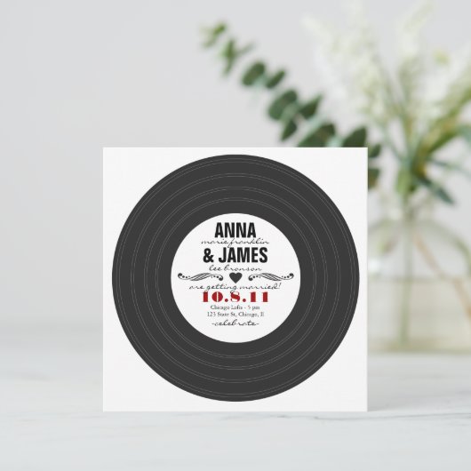Retro Record - Einladung (Stehend Vorderseite)