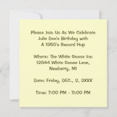 Retro Record Hop Sock Hop Jukebox Musik Einladung (Rückseite)