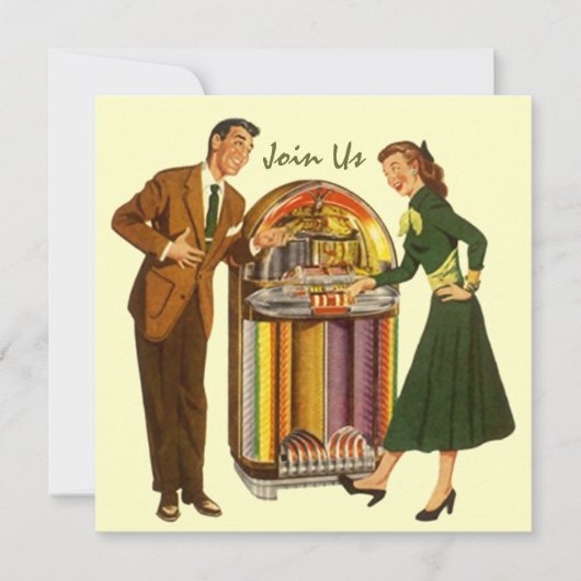Retro Record Hop Sock Hop Jukebox Musik Einladung (Vorderseite)