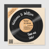 Retro Record Monogram QR Magnet Save the Date (Vorne/Hinten)