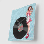 Retro Record Pin Up Girl Square Wall Clock Quadratische Wanduhr (Winkel)