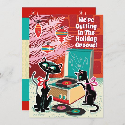 Retro Record Player Cool Katzen Weihnachtsgeschenk Einladung (Vorne/Hinten)