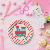 Retro Red and Blue Train Pappteller (Party)