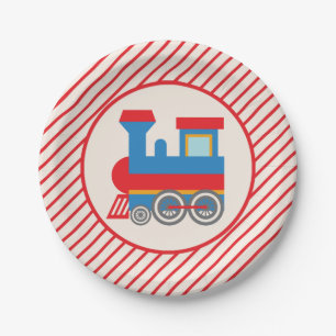 Retro Red and Blue Train Pappteller