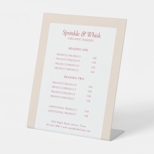 Retro Red And Cream Bakery Price List Sockelschild (Vorderseite)