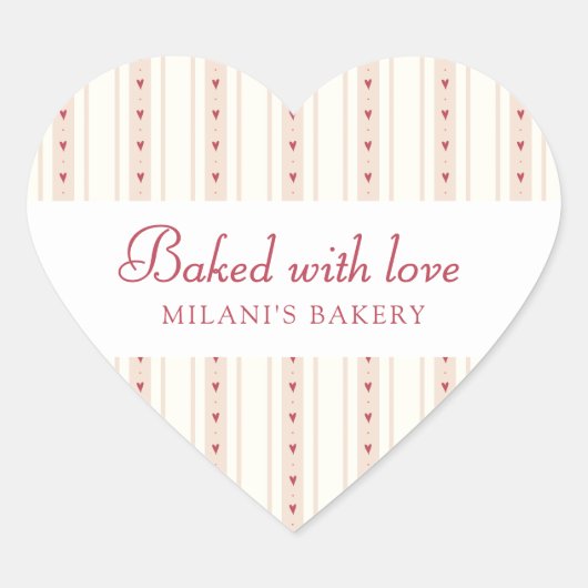 Retro Red And Cream Heart Stripes Bakery Herz-Aufkleber (Vorderseite)