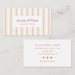 Retro Red And Cream Heart Stripes Bakery Visitenkarte