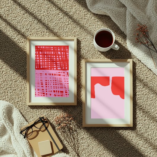 Retro Red and Pink Abstract Grid Poster