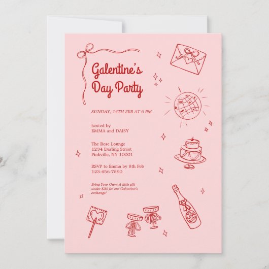 Retro Red and Pink Galentines Party Invitation Einladung (Vorderseite)
